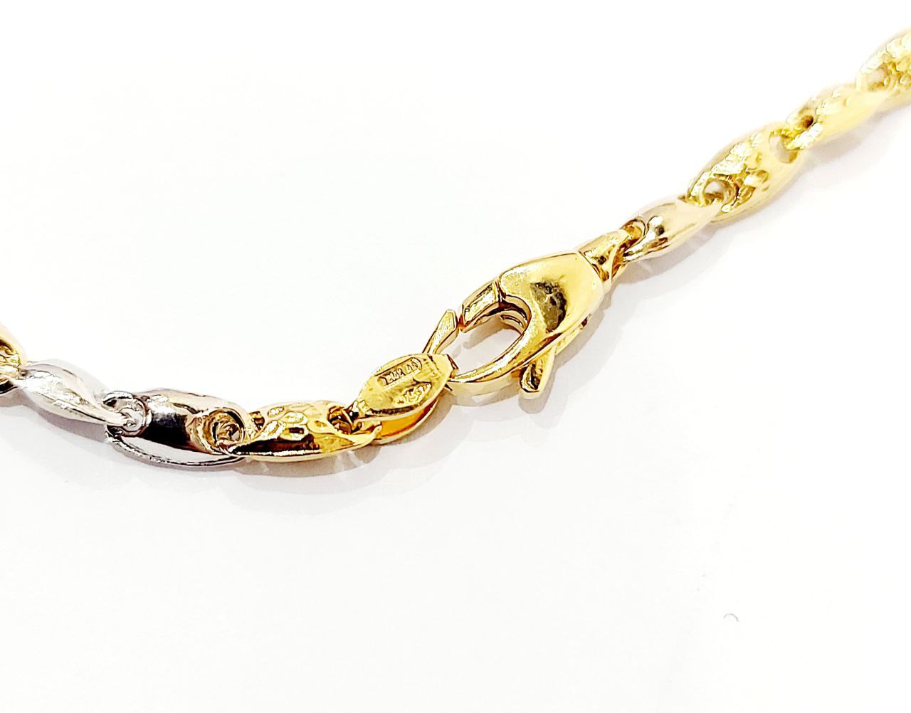 Bracciale Oro Giallo e Oro Bianco 18 kt (750) maglia chicco decorato - Oreficeria
