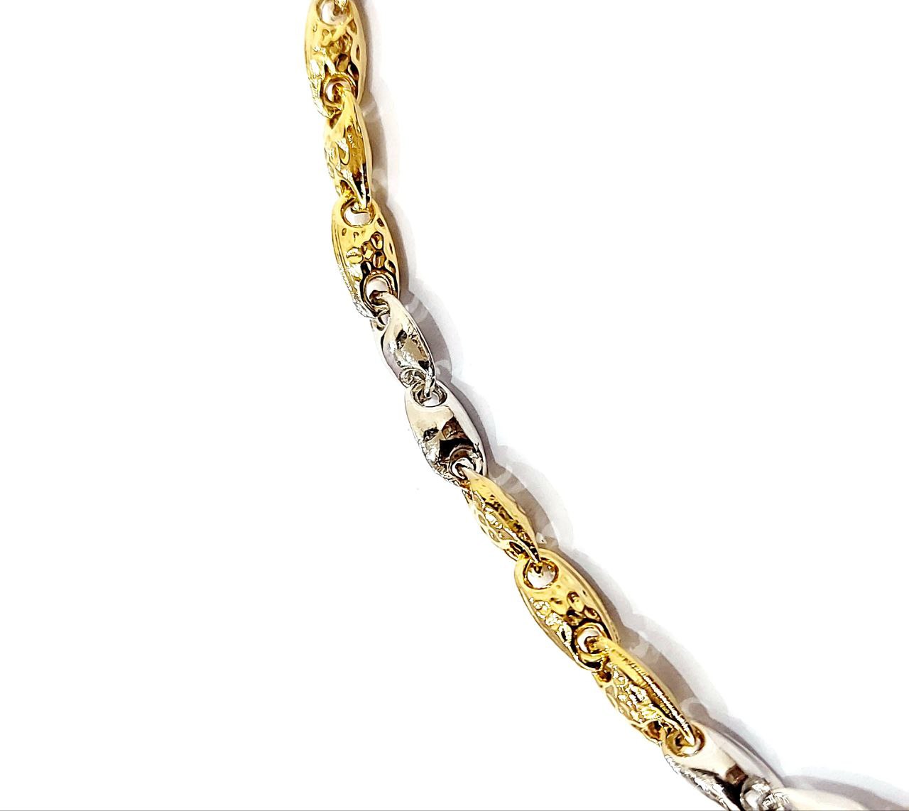 Bracciale Oro Giallo e Oro Bianco 18 kt (750) maglia chicco decorato - Oreficeria