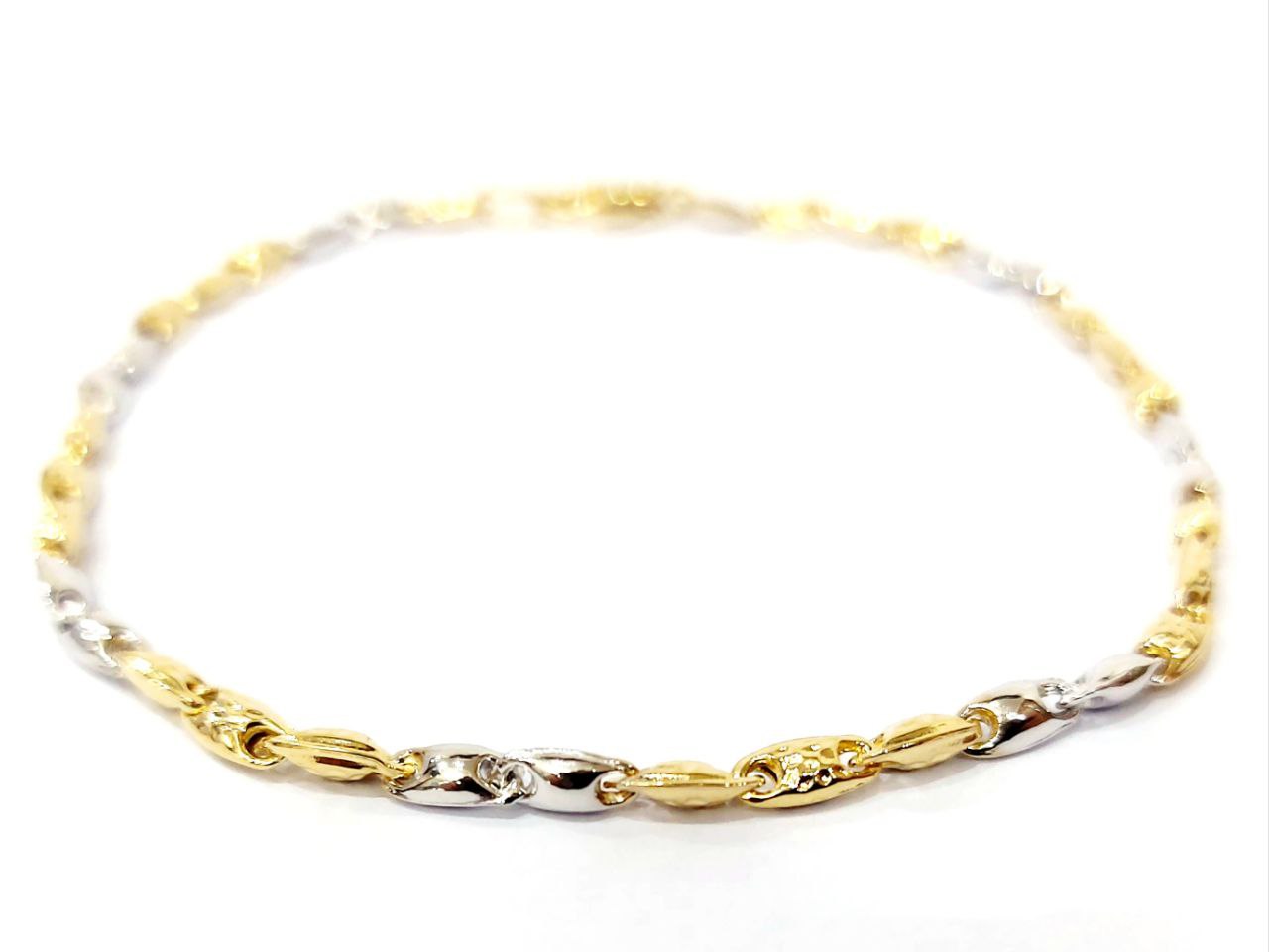 Bracciale Oro Giallo e Oro Bianco 18 kt (750) maglia chicco decorato - Oreficeria