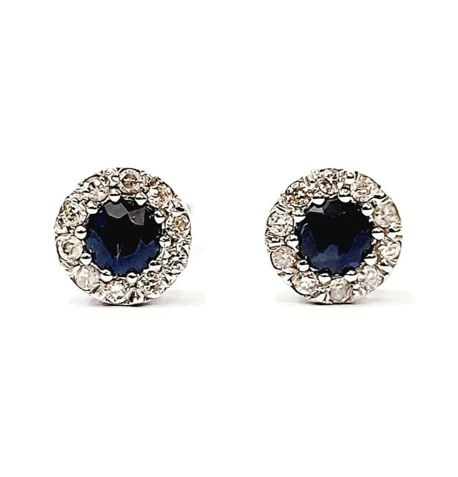 Orecchini con Zaffiri 0,55 ct e Diamanti circolari 0,17 ct in Oro Bianco 18 kt (750)