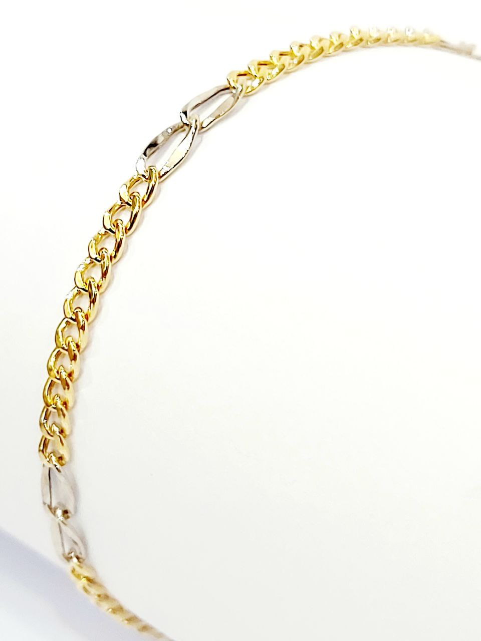 Bracciale Oro Bianco e Oro Giallo 18 kt (750) catena piatta unisex - Oreficeria