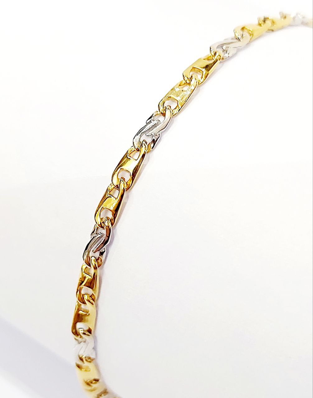Bracciale Oro Bianco e Oro Giallo 18 kt (750) catena piatta intrecciato unisex - Oreficeria