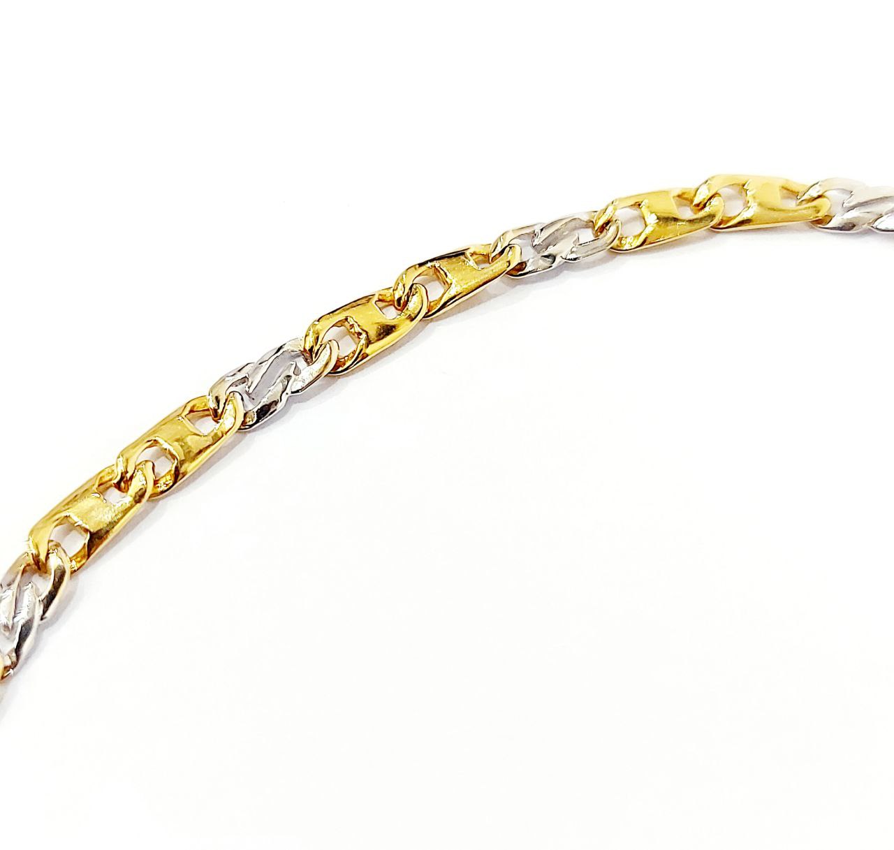 Bracciale Oro Bianco e Oro Giallo 18 kt (750) catena piatta intrecciato unisex - Oreficeria