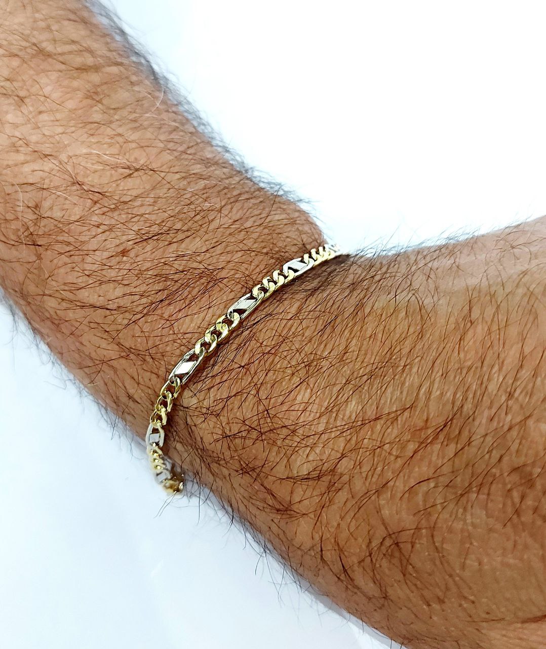 Bracciale Oro bianco e Oro Giallo 18 kt (750) catena maglie piatte traversino unisex - Oreficeria