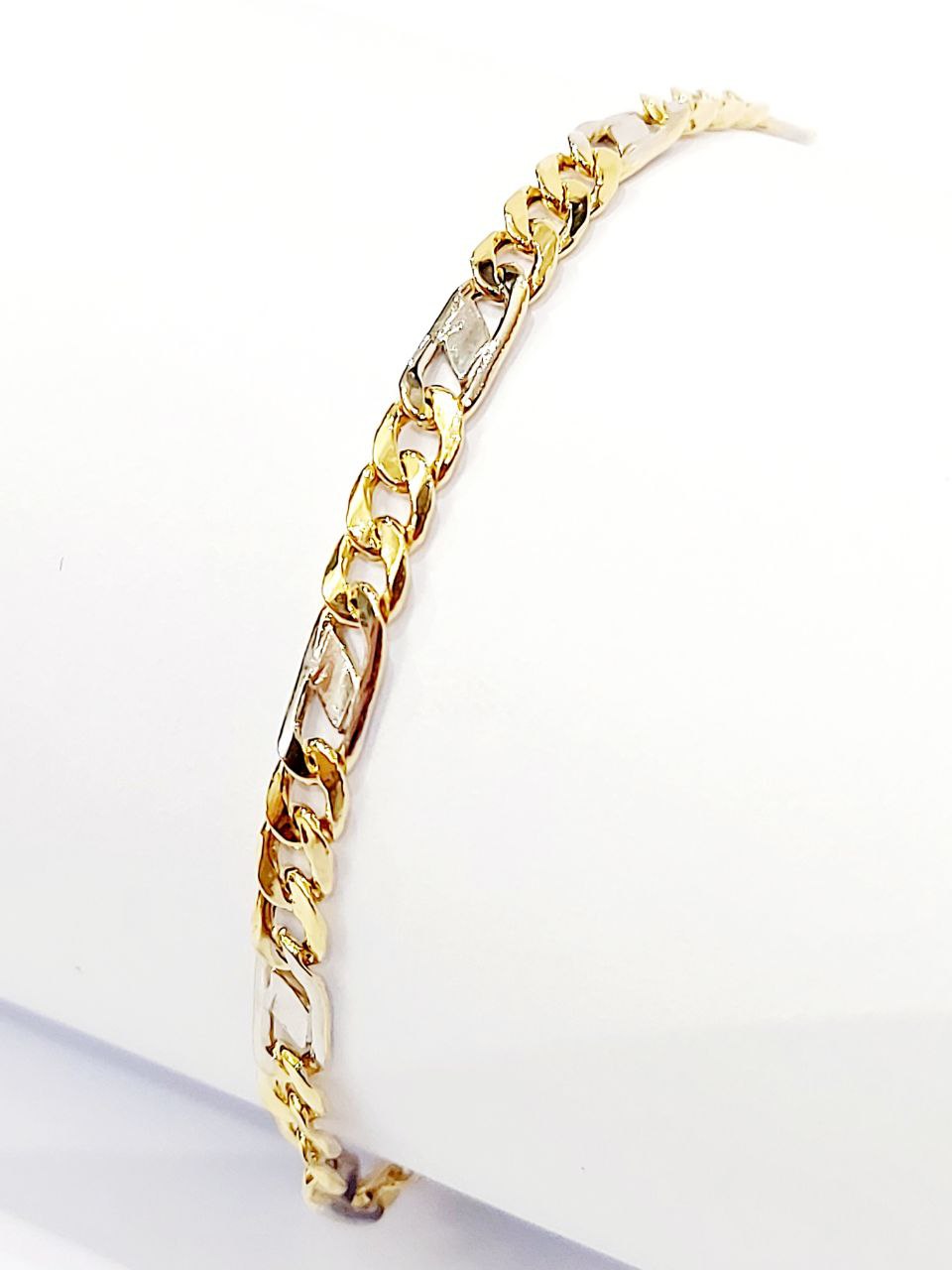 Bracciale Oro bianco e Oro Giallo 18 kt (750) catena maglie piatte traversino unisex - Oreficeria