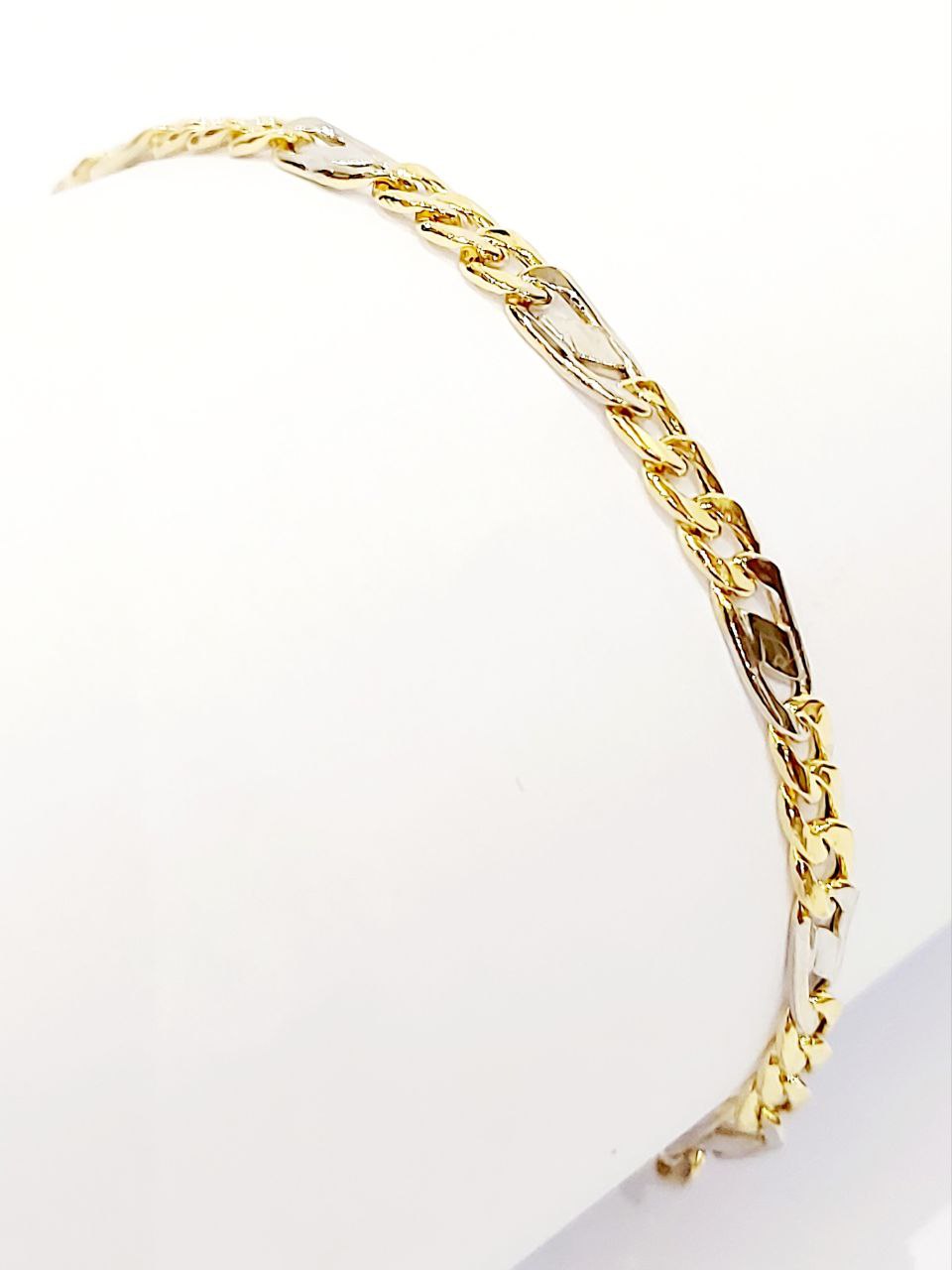 Bracciale Oro bianco e Oro Giallo 18 kt (750) catena maglie piatte traversino unisex - Oreficeria