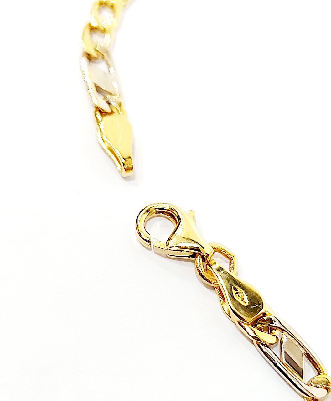 Bracciale Oro bianco e Oro Giallo 18 kt (750) catena maglie piatte traversino unisex - Oreficeria