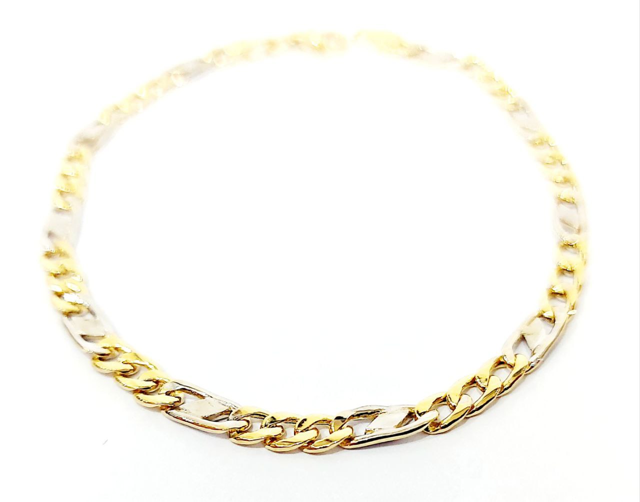 Bracciale Oro bianco e Oro Giallo 18 kt (750) catena maglie piatte traversino unisex - Oreficeria