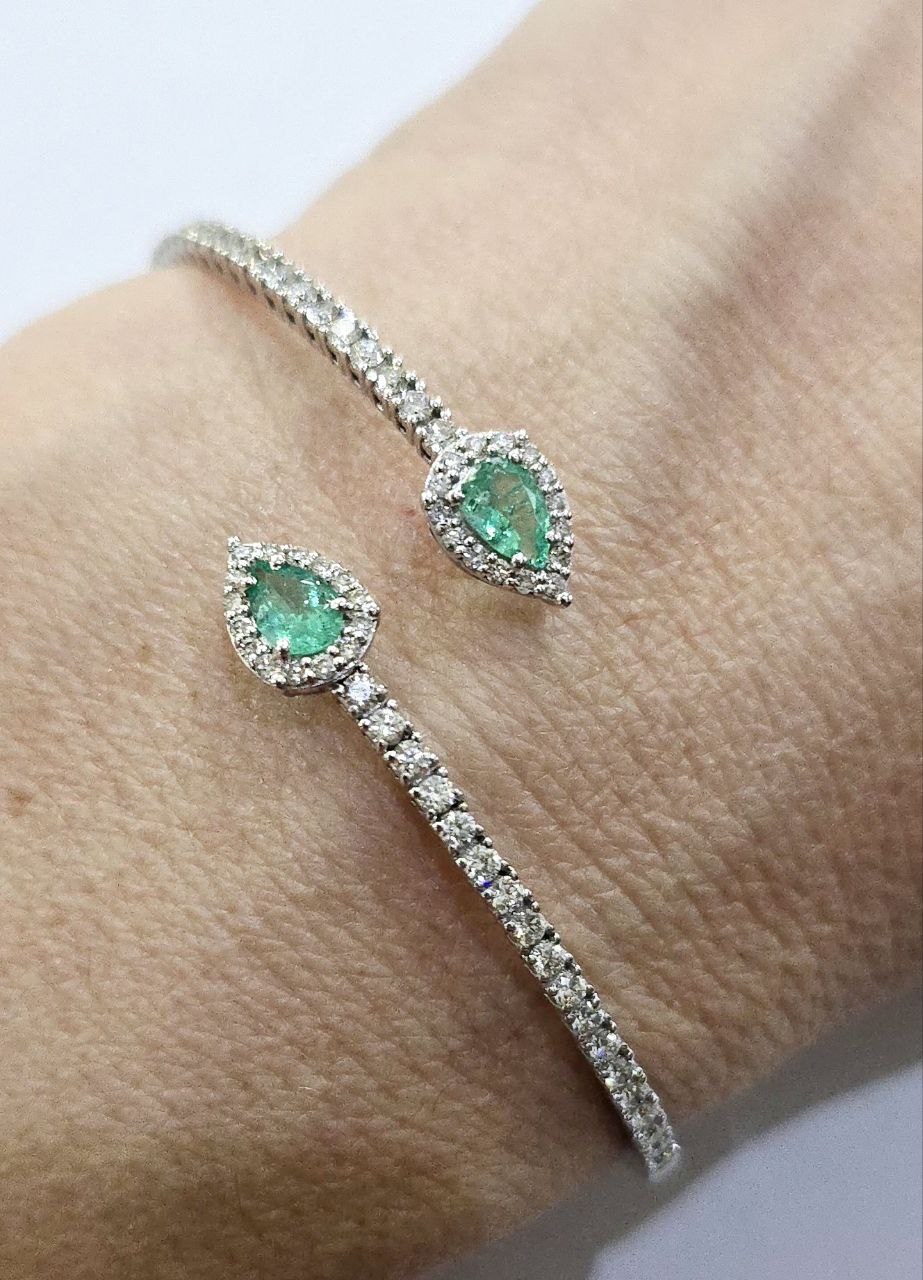 Bracciale Donna a molla contrariè Astralia Smeraldi ct 0,77 e Diamanti ct 0,92 Oro Bianco 18kt-750