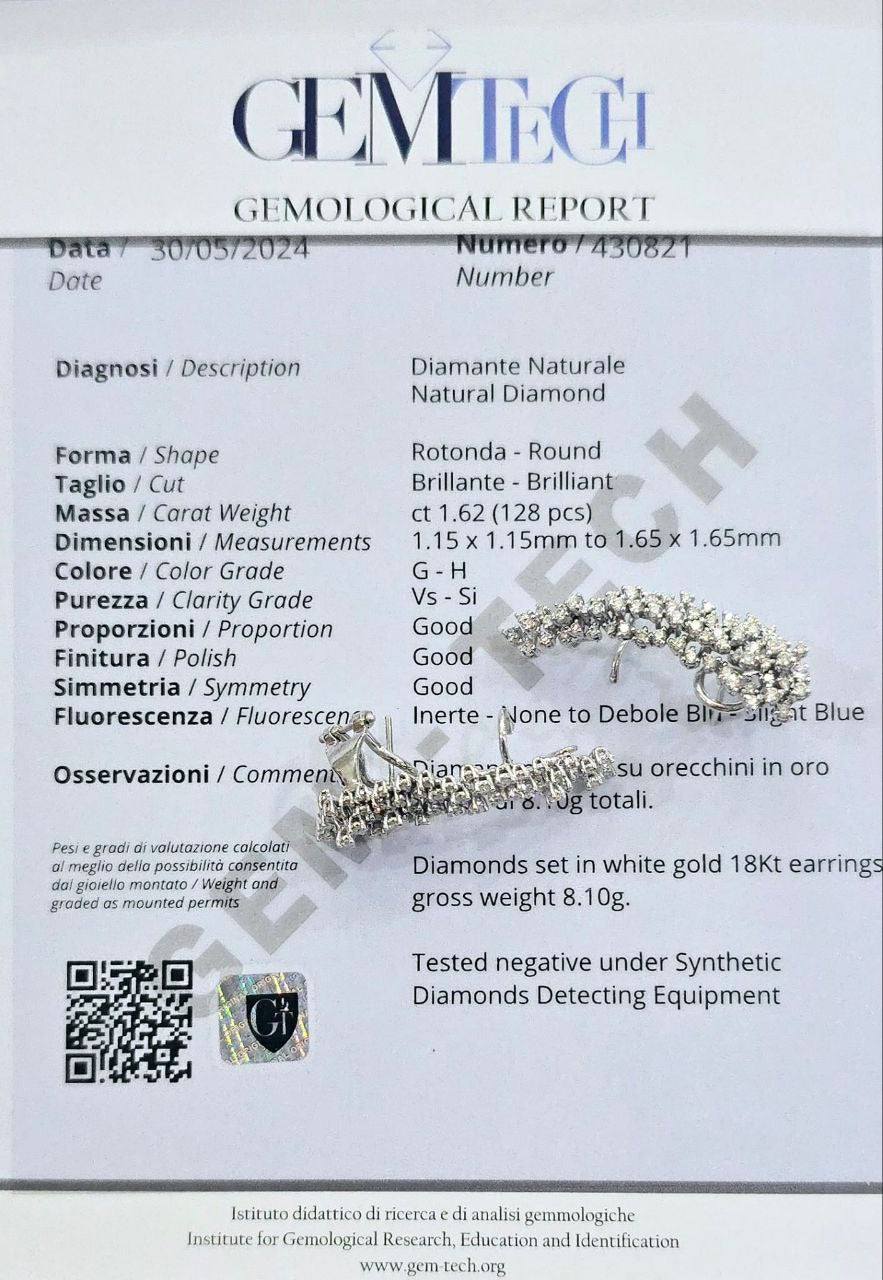 Orecchini fantasia che copre l'orecchio Ear cuffs Oro bianco 18kt-750 Diamanti ct 1,69 GEM-TECH