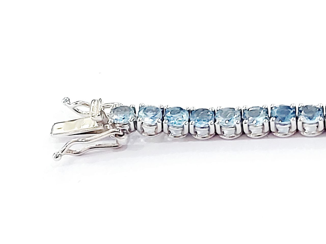 Bracciale Tennis filo tondo Unisex Oro 18kt-750 -21cm con Acquamarina Ct 7,00