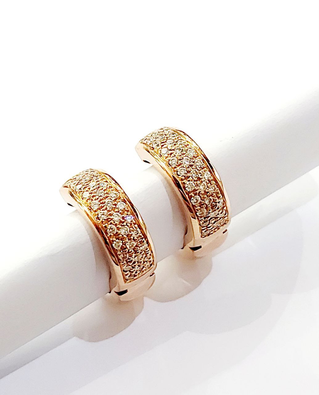 Orecchini Cerchi Pave' Donna fascia doppia Oro Rosa 18kt 750 Diamanti ct 0,35