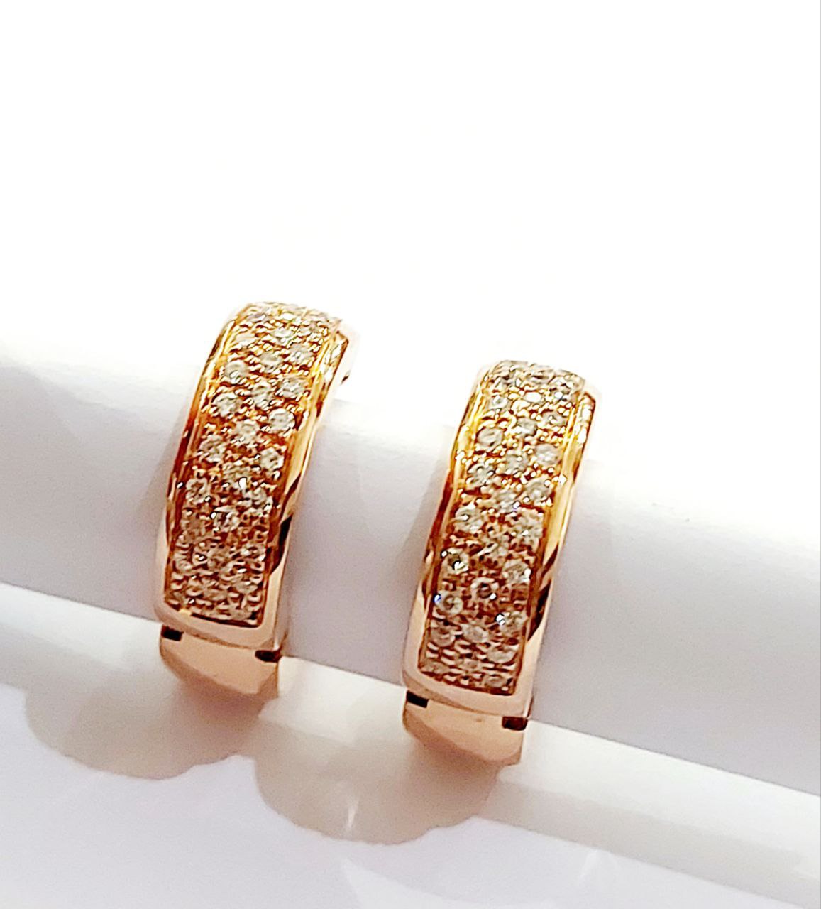 Orecchini Cerchi Pave' Donna fascia doppia Oro Rosa 18kt 750 Diamanti ct 0,35