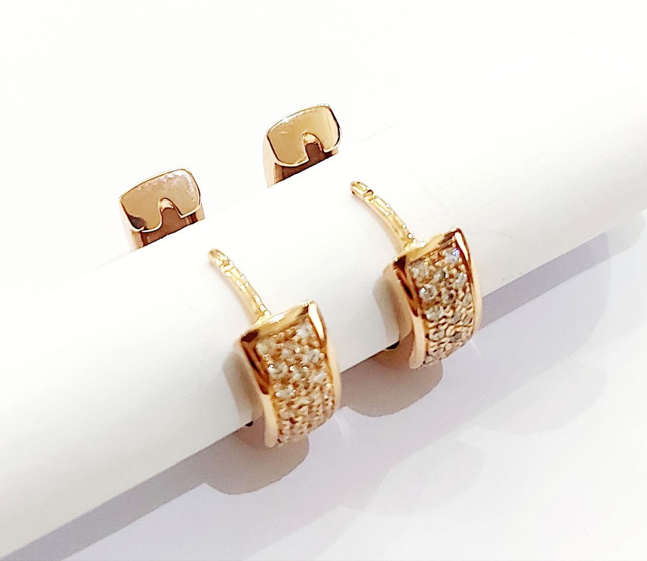 Orecchini Cerchi Pave' Donna fascia doppia Oro Rosa 18kt 750 Diamanti ct 0,35