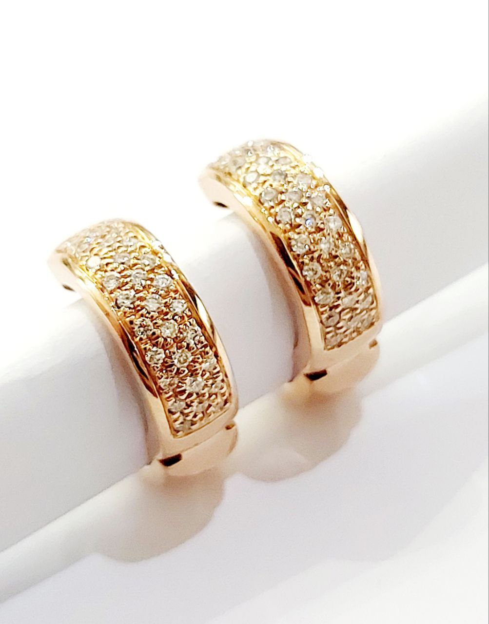 Orecchini Cerchi Pave' Donna fascia doppia Oro Rosa 18kt 750 Diamanti ct 0,35