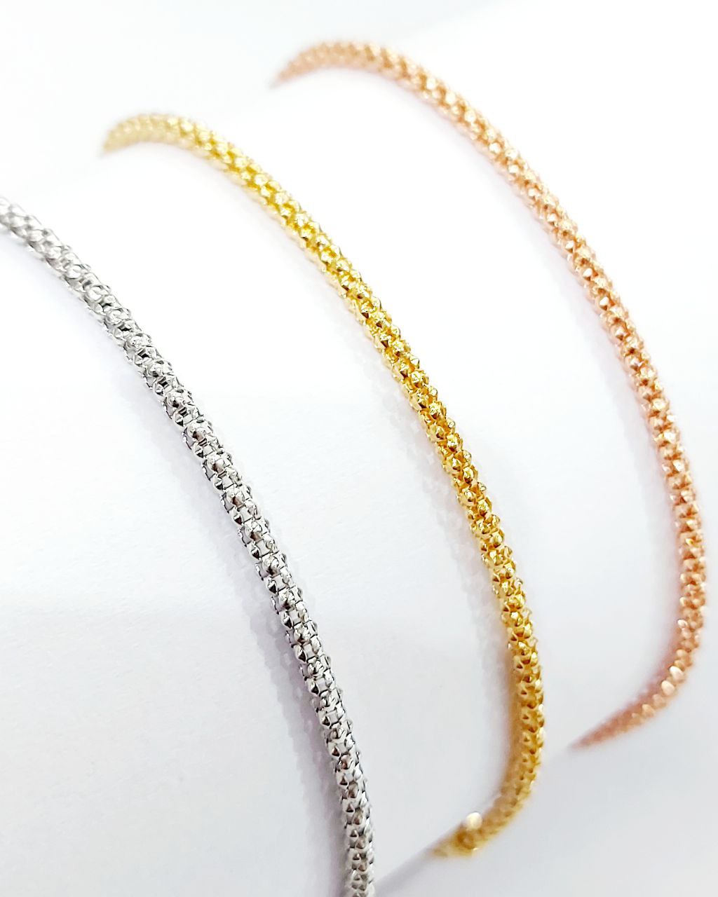 Bracciale Donna 3 fili maglia coreana in Oro Tricolore 18kt (750) - 12gr - Oreficeria