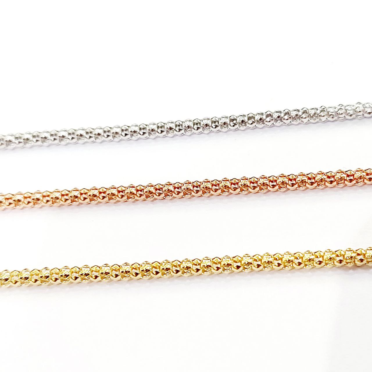 Bracciale Donna 3 fili maglia coreana in Oro Tricolore 18kt (750) - 12gr - Oreficeria