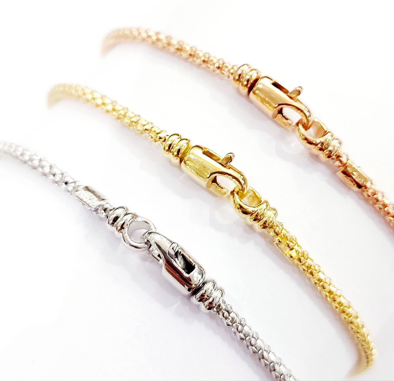 Bracciale Donna 3 fili maglia coreana in Oro Tricolore 18kt (750) - 12gr - Oreficeria