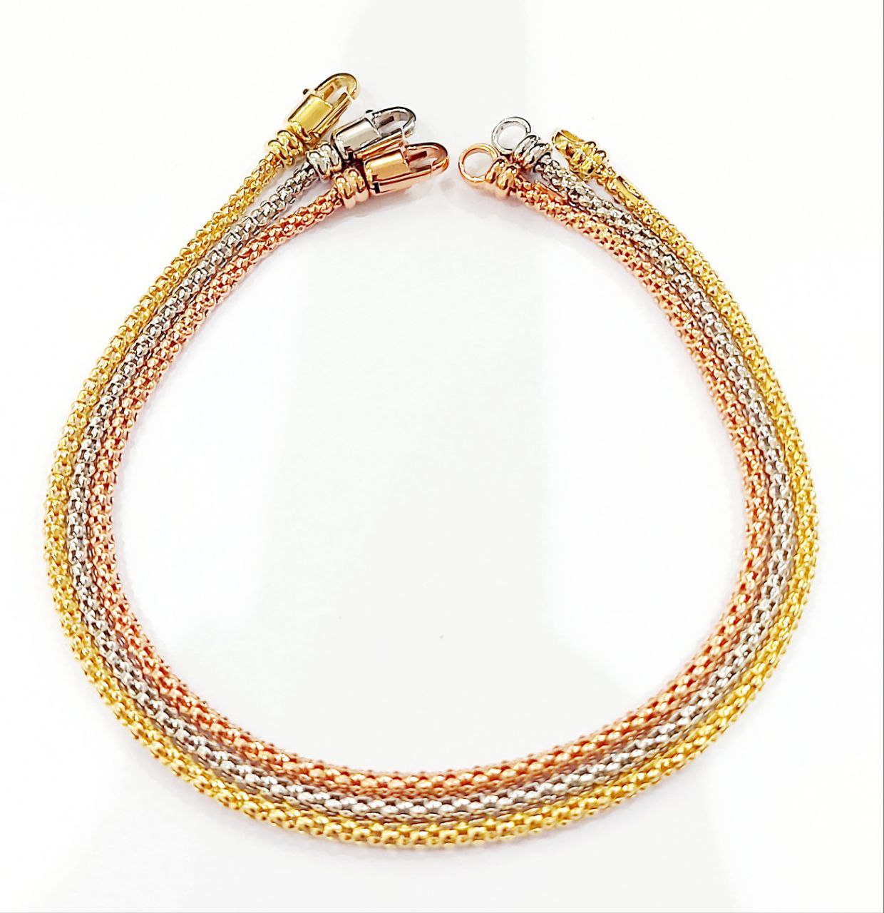 Bracciale Donna 3 fili maglia coreana in Oro Tricolore 18kt (750) - 12gr - Oreficeria
