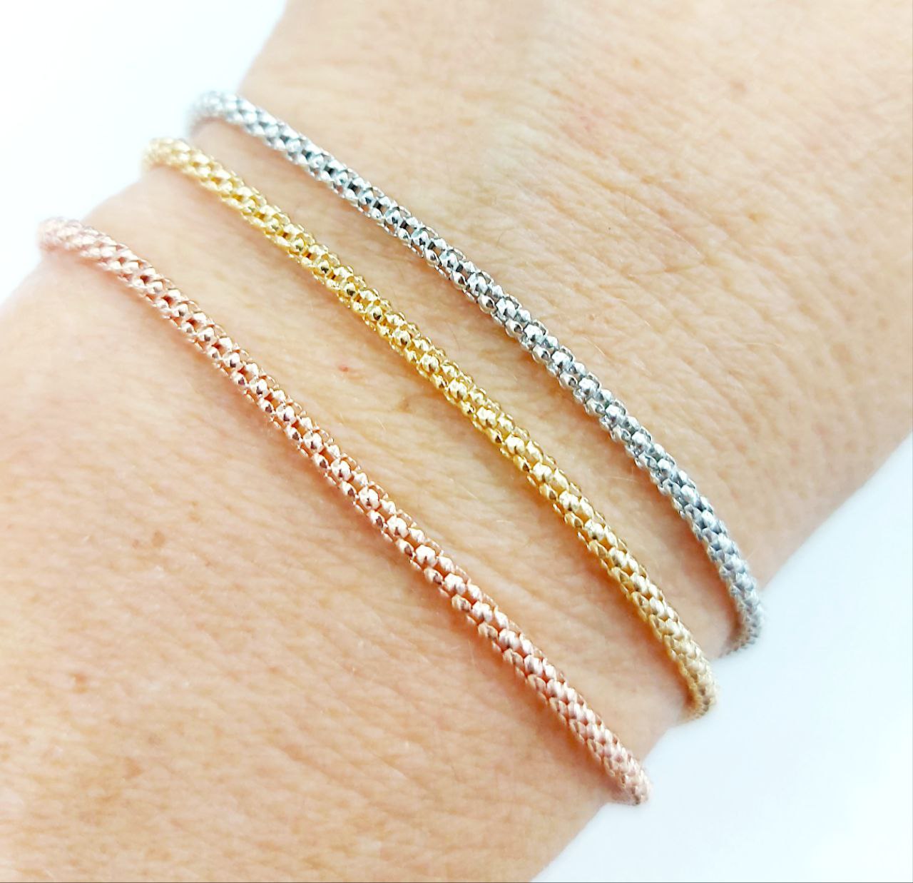 Bracciale Donna 3 fili maglia coreana in Oro Tricolore 18kt (750) - 12gr - Oreficeria