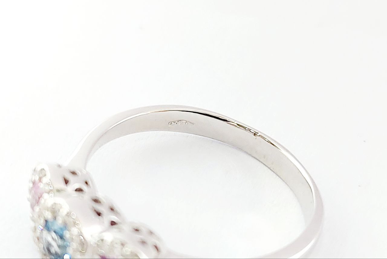 Anello trilogy modello magic con Zaffiro Rosa Acquamarina e Diamanti Naturali Taglio brillante Oro Bianco 18kt-750