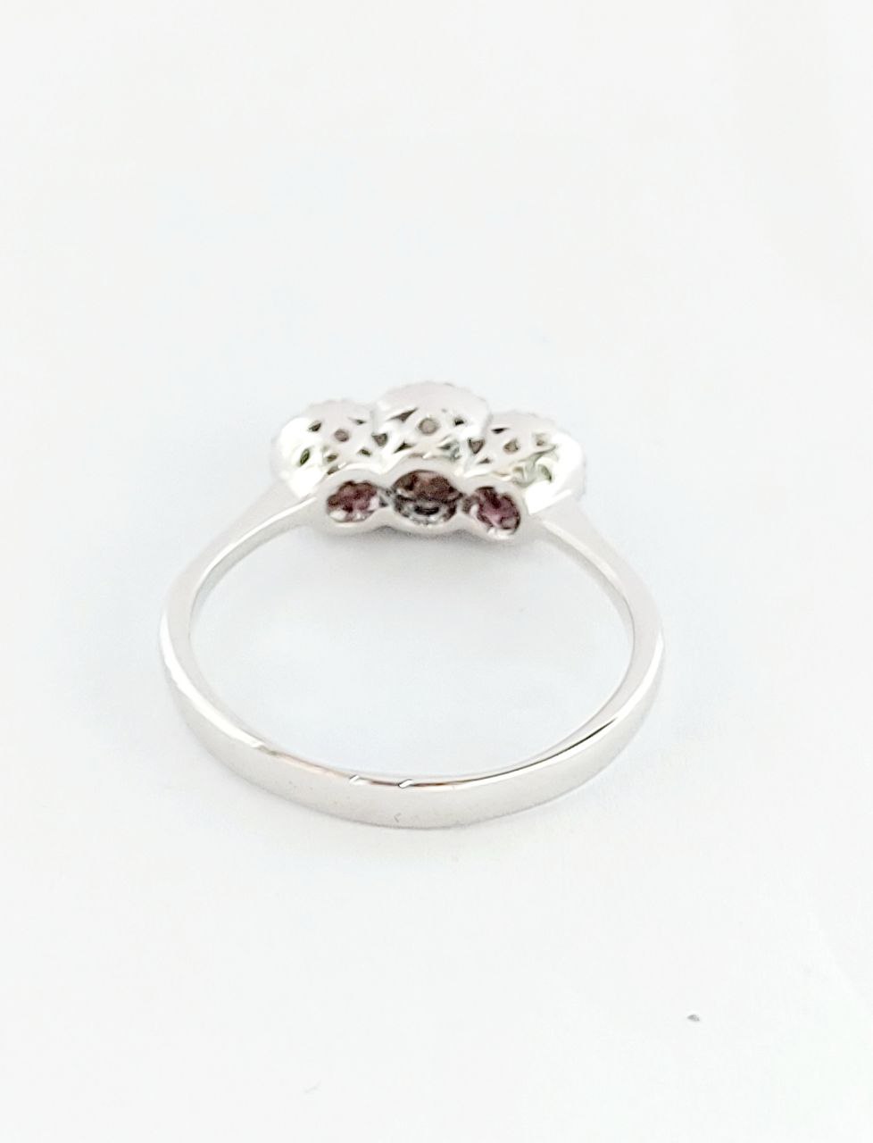 Anello trilogy modello magic con Zaffiro Rosa Acquamarina e Diamanti Naturali Taglio brillante Oro Bianco 18kt-750