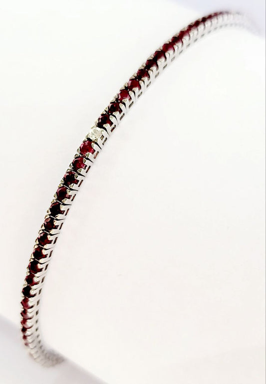 Bracciale Tennis 21 cm Rubini e Diamanti Oro Bianco 18kt-750 Unisex