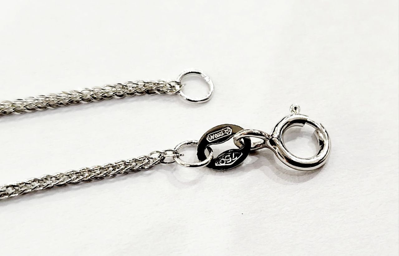 Collana con Croce in pave' Oro Bianco 18kt -750 Diamanti Bianchi ct 0,14 Zaffiro Rosa ct 0,48