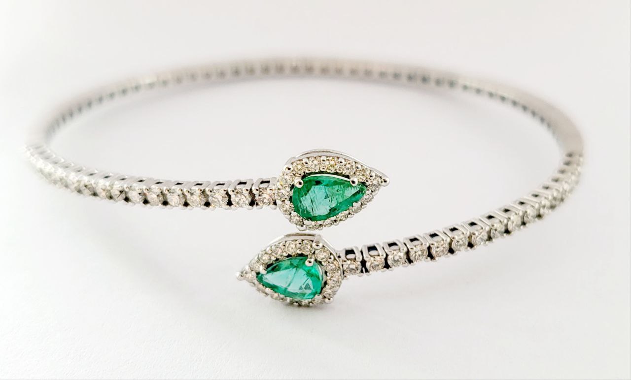 Bracciale Donna a molla contrariè Astralia Smeraldi ct 0,77 e Diamanti ct 0,92 Oro Bianco 18kt-750