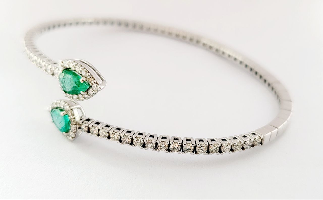 Bracciale Donna a molla contrariè Astralia Smeraldi ct 0,77 e Diamanti ct 0,92 Oro Bianco 18kt-750