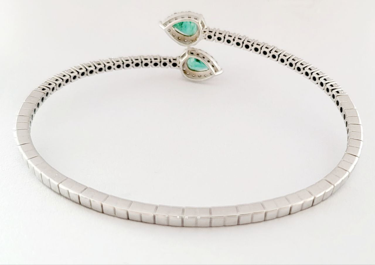 Bracciale Donna a molla contrariè Astralia Smeraldi ct 0,77 e Diamanti ct 0,92 Oro Bianco 18kt-750