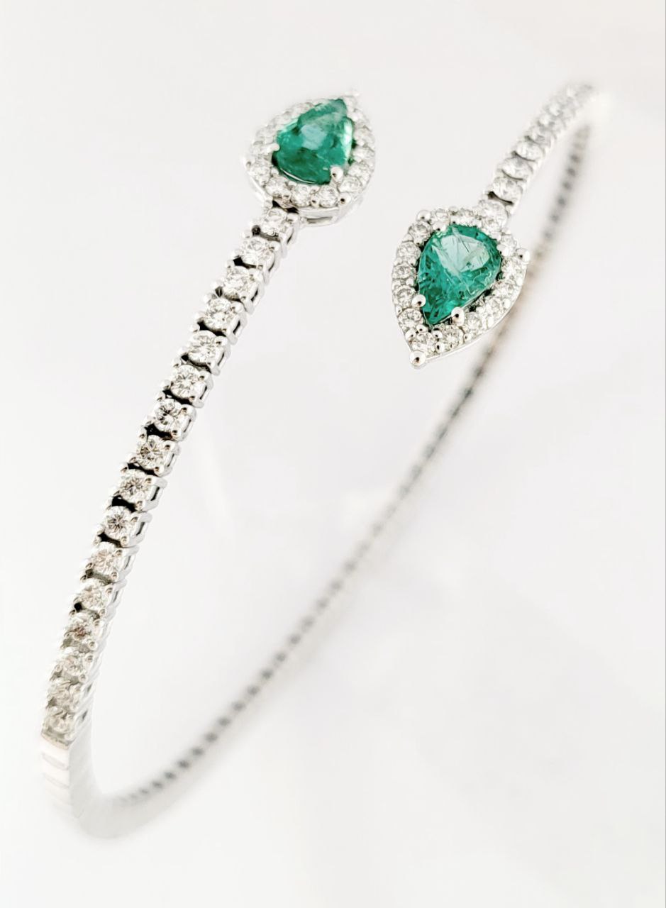 Bracciale Donna a molla contrariè Astralia Smeraldi ct 0,77 e Diamanti ct 0,92 Oro Bianco 18kt-750