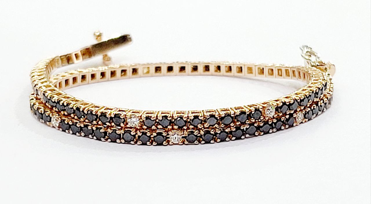 Bracciale Tennis in Oro Rosa con Diamanti neri 1,87 ct e bianchi 0,17 ct 18 kt (750)-21 Cm