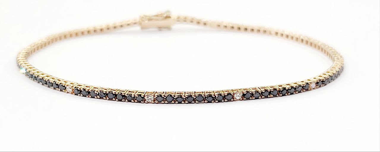 Bracciale Tennis in Oro Rosa con Diamanti neri 1,87 ct e bianchi 0,17 ct 18 kt (750)-21 Cm