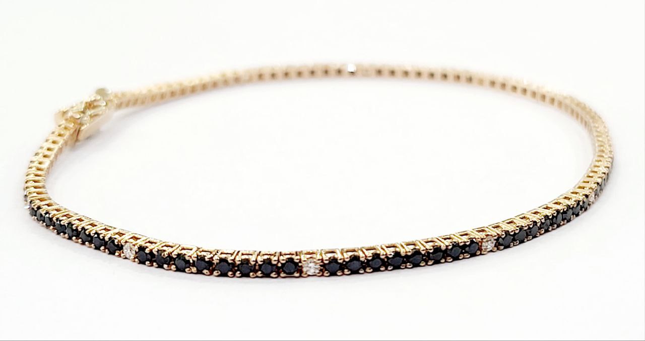 Bracciale Tennis in Oro Rosa con Diamanti neri 1,87 ct e bianchi 0,17 ct 18 kt (750)-21 Cm