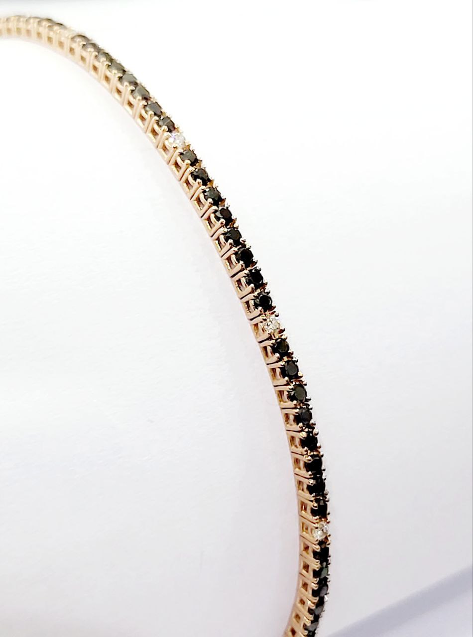 Bracciale Tennis in Oro Rosa con Diamanti neri 1,87 ct e bianchi 0,17 ct 18 kt (750)-21 Cm