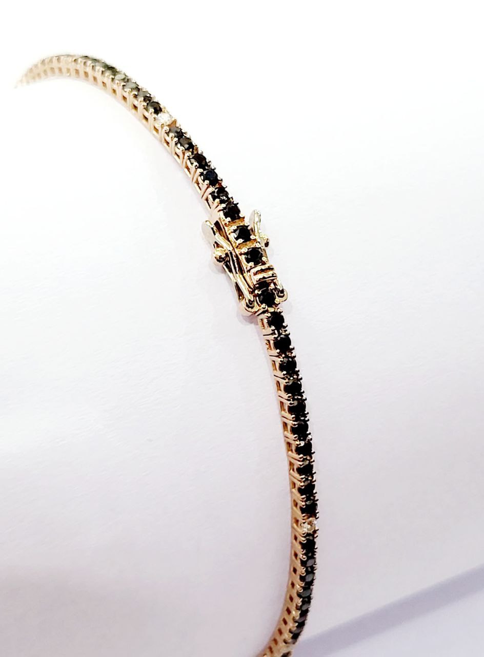Bracciale Tennis in Oro Rosa con Diamanti neri 1,87 ct e bianchi 0,17 ct 18 kt (750)-21 Cm
