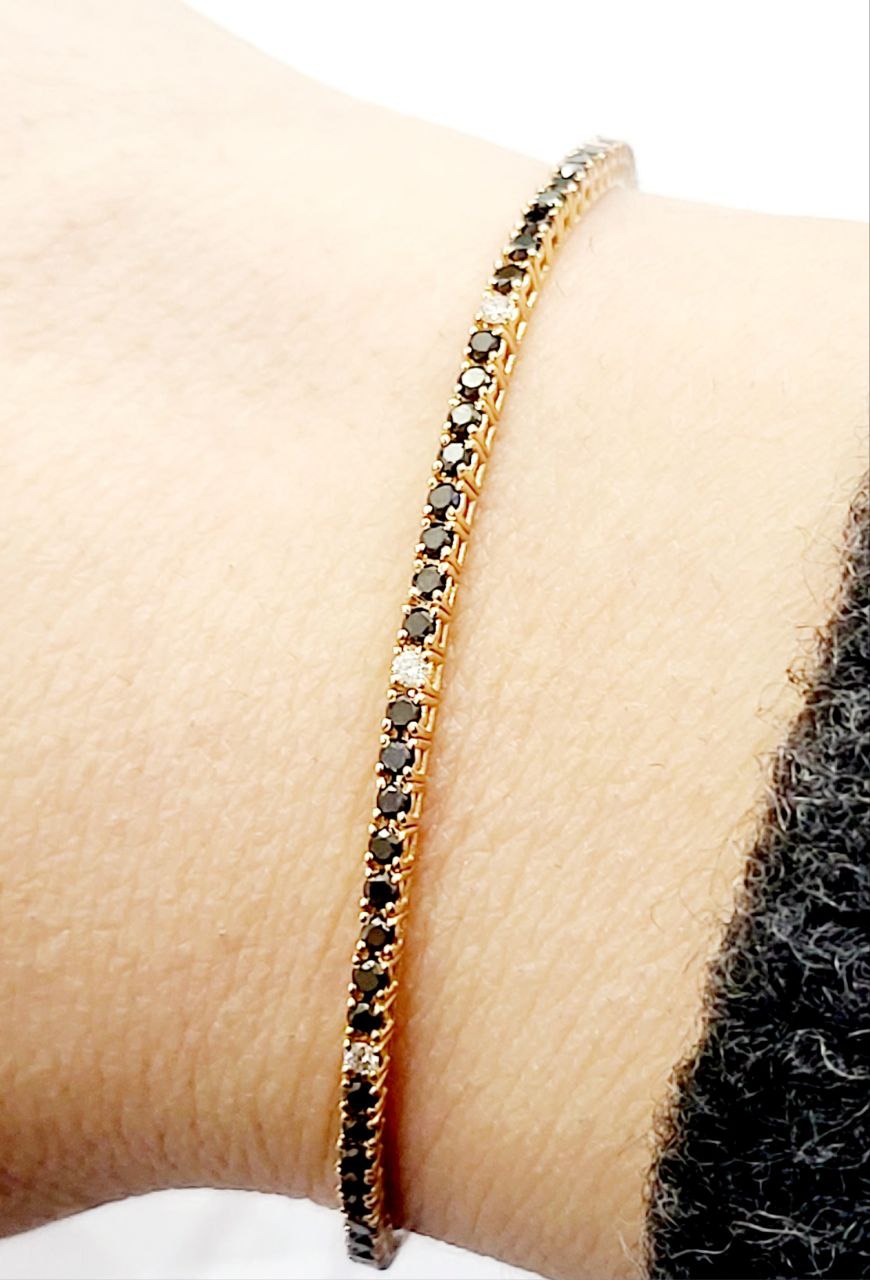 Bracciale Tennis in Oro Rosa con Diamanti neri 1,87 ct e bianchi 0,17 ct 18 kt (750)-21 Cm