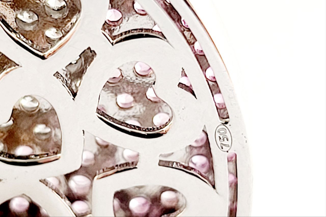 Collana cuore in pave' Oro bianco 18kt-750 con Diamanti ct 0,71 e Zaffiro Rosa ct 0,60