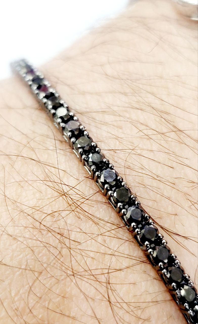 Bracciale Modello Tennis in Oro Bianco  Brunito  con Diamante ct 5,35 -21cm 18kt-750