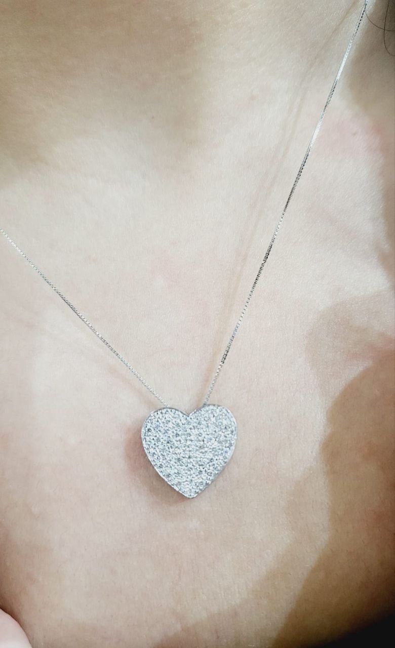 Collana e pendente cuore pavè in Oro Bianco con Diamanti 0,82 ct 18 kt (750)