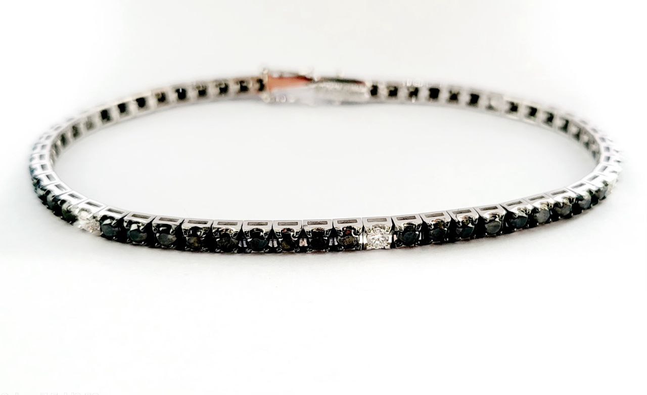Bracciale Tennis Oro Bianco 18kt-750 Diamanti Neri ct 6,00 Diamanti Bianchi ct 0,48 - Certificato Gem-Tech