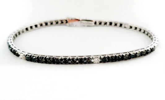 Bracciale Tennis Oro Bianco 18kt-750 Diamanti Neri ct 6,00 Diamanti Bianchi ct 0,48 - Certificato Gem-Tech