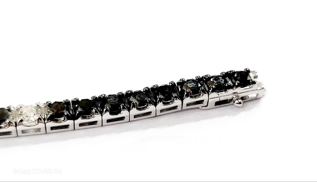 Bracciale Tennis Oro Bianco 18kt-750 Diamanti Neri ct 6,00 Diamanti Bianchi ct 0,48 - Certificato Gem-Tech