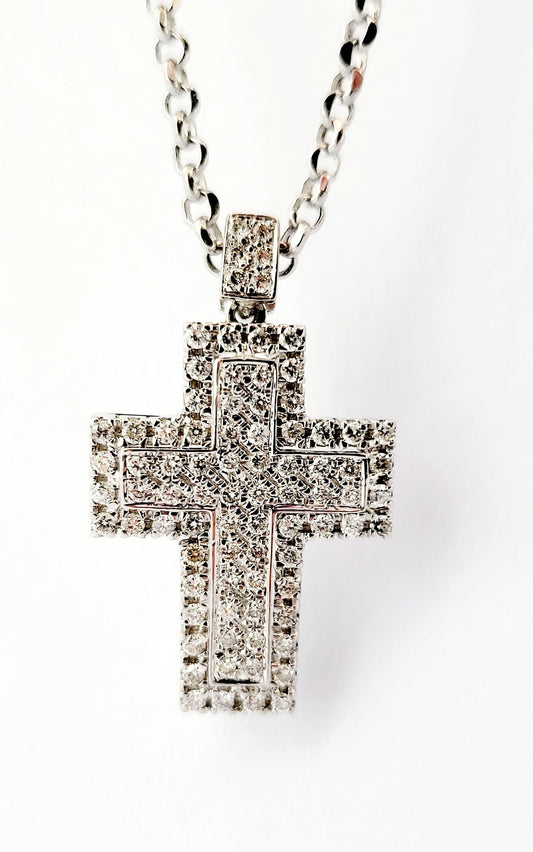 Collana pendente croce Astralia Diamanti 1,15 ct Oro Bianco 18kt-750 Certificato GEM-TECH