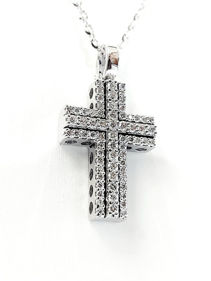 Collana e pendente croce Diamanti 0,45 ct in Oro Bianco 18kt (750)