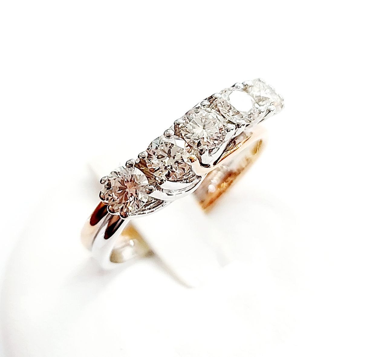 Anello Astralia riviera a 5 diamanti 1,35 ct in Oro Rosa e Oro Bianco 18 kt (750)