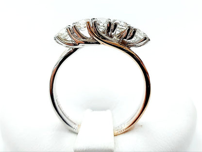 Anello Astralia riviera a 5 diamanti 1,35 ct in Oro Rosa e Oro Bianco 18 kt (750)