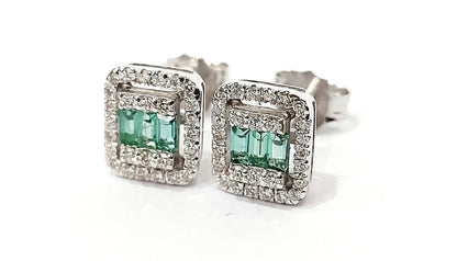 Orecchini a fantasia Astralia con Diamanti 0,56 ct e Smeraldi Baguette 0,36 ct in Oro Bianco 18 kt (750)