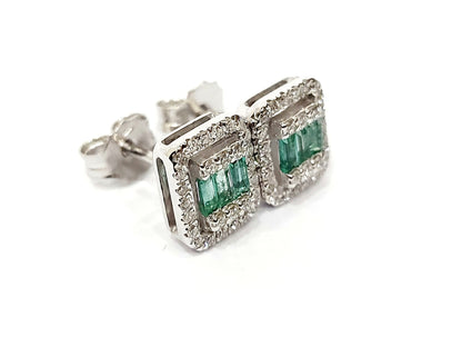 Orecchini a fantasia Astralia con Diamanti 0,56 ct e Smeraldi Baguette 0,36 ct in Oro Bianco 18 kt (750)